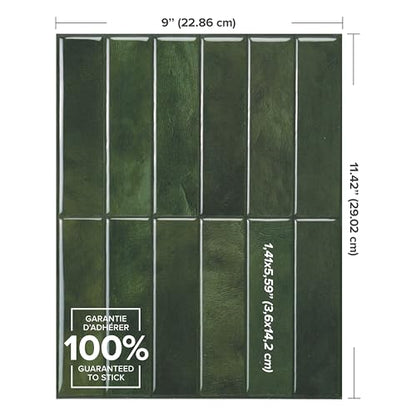 Smart Tiles Peel and Stick backsplash, Stacked Forest Green, 11.43"x9" - color: Forest Green