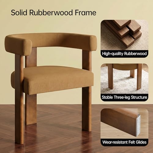 Usaint Wooden Barrel Dining Chairs Set of 2 with Walnut Wood Legs and Arm - color: Orange, size: Set of 2