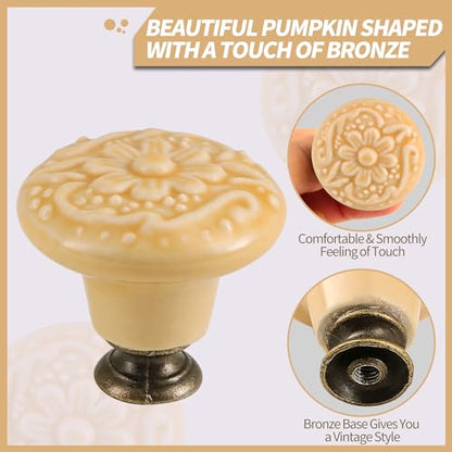 Ceramic Knobs, Embossed Floral Design - Warm Beige, 20pcs - color: Warm Beige
