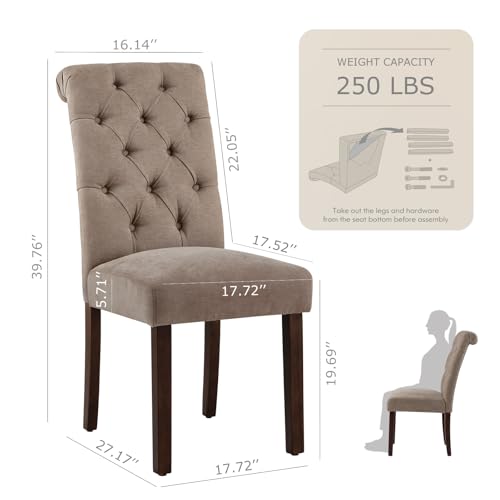 COLAMY Button Tufted Dining Chairs Set of 4, Parsons Upholstered Fabric Dining Room Chairs Kitchen Chairs with Wood Legs and Padded Seat, Taupe - color: Taupe, size: set of 4
