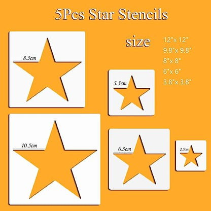 5pcs Reusable Painting Stencils,Plastic Art Craft Templates on Wood Wall Fabric Paper Home Décor DIY 4" to 12" (Star) - color: Star