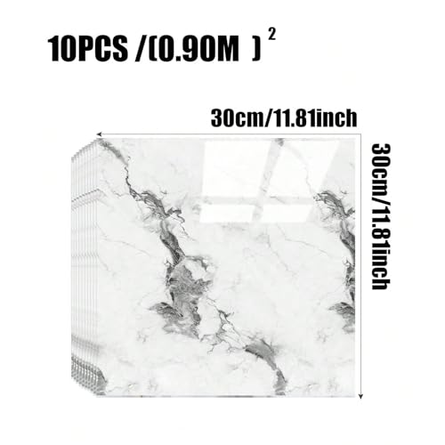 Chejiaye 10pcs Marble Peel and Stick Backsplash Waterproof Washroom Wall Panels, Peel and Stick Tile, PVC Foam Wall Panels for Kitchen,Bathroom,Living Room,White Grey(Not Real Tile,11.8" x 11.8") - color: White Grey2, size: 11.8" x 11.8" x 10Pack