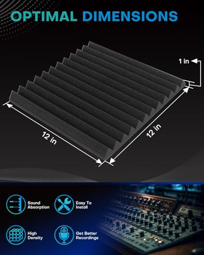 52 Pack Acoustic Foam Panels, 1 X 12 X 12 Inches Sound Proof Foam Panels for Walls, High Density Acoustic Panels Sound Absorbing, Black Grey Noise Cancelling Studio Wedges (NOT Include Adhesive) - size: 52P Grey+Black