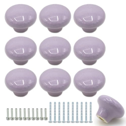10-Pack Ceramic Cabinet Knobss Light Purple 32mm Round Drawer Pull - color: Purple