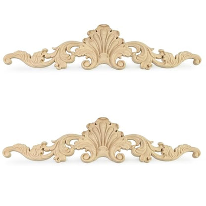 2Pcs Decorative Wood Carved Appliques Onlays, 16 x 4 inch Unpainted Solid Wood Long Carving Decal for Furniture Cabinet Bed Wardrobe Closet DIY Decoration (16x4inch,2PCS) - size: 16x4inch,2PCS