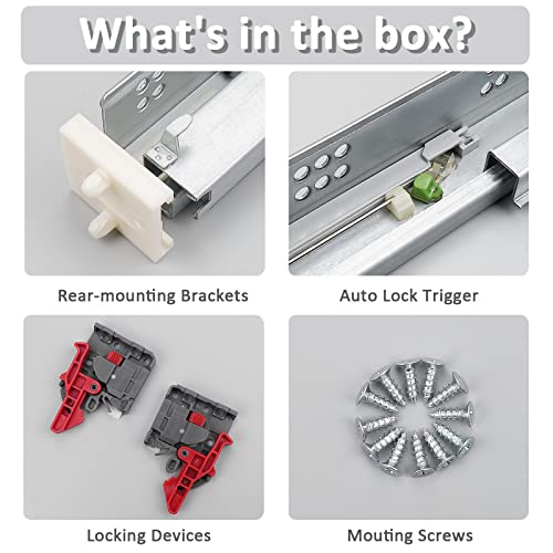 1 Pair 18 Inch Undermount Drawer Slides, Self Soft Close Full Extension Drawer Rails Concealed Drawer Runners Adjustable Locking Devices Mounting Brackets Screws Included - size: 18 Inch