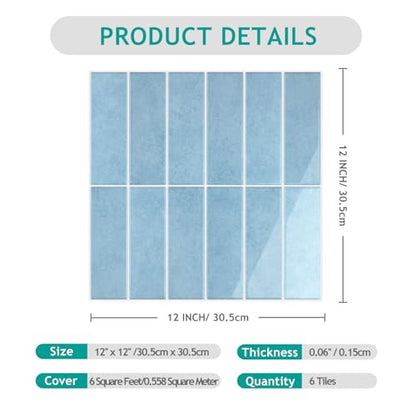 VEELIKE Coastal Blue Peel and Stick Backsplash for Kitchen Waterproof Peel and Stick Tile Backsplash 6 Sheets 12''x12'' Renter Friendly Self Adhesive Back Splash Tile Stickers for Kitchen Bathroom