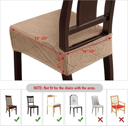 Waterproof Stretch Dining Chair Seat Covers, Set of 6 Khaki - color: Khaki, size: 16-20in-Rear-gapped