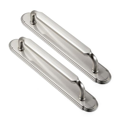 Goo-Ki 2 Pack Brushed Satin Nickel Bar Cabinet Pulls with Backplate, 5 Inch Hole Center Kitchen Drawer Handles with Spacer Zinc Alloy Solid Hardwar - color: Brushed Satin Nickel, size: 5" Hole Center