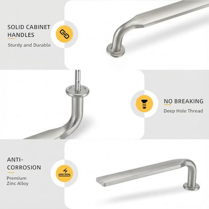 Goldenwarm 10 Pack 5 Inch Brushed Nickel Cabinet Pulls Solid Handles - color: Brushed Satin Nickel, size: 5 Inch Hole Center
