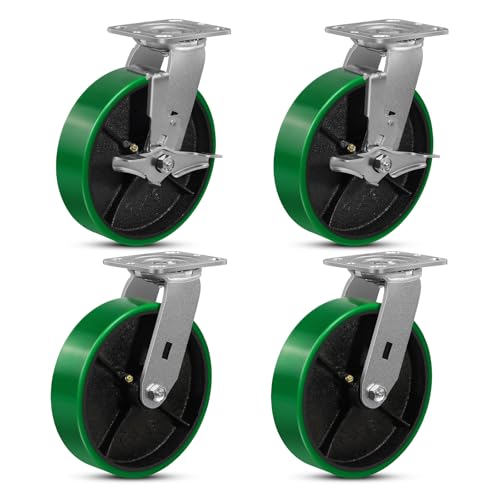 Heavy Duty Casters, 8"X 2" Industrial Casters with Strong Load-Bearing Capacity 6000 LB, Heavy Duty casters Set of 4, Widely Used in Furniture, Industrial Equipment（2 Brake & 2 Swivel） - style: 8'' Wheel