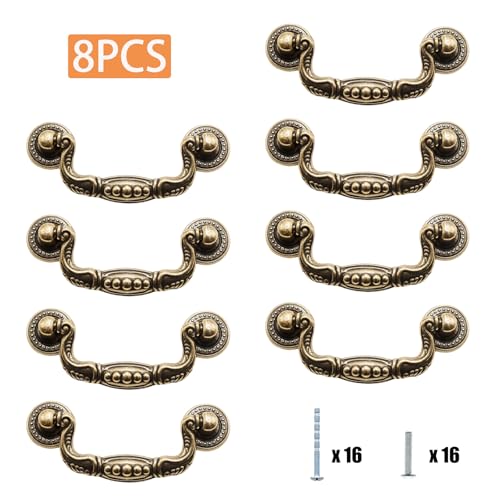8 Pcs 3 Inch P02 Antique Brass(Gold) Cabinet Handle Drawer Pulls