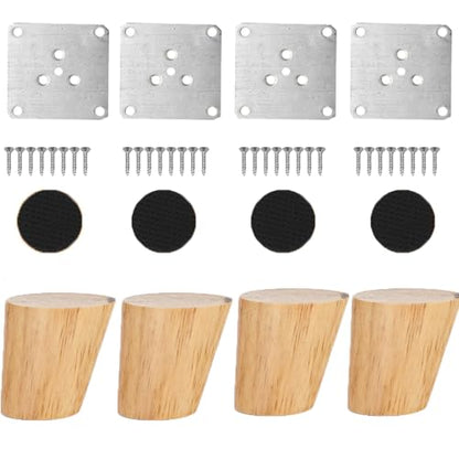 4 Pack Wood Furniture Legs, 2.5 Inch Round Solid Wooden Furniture Feet, Slanted Angled Sofa Replacement Leg with Parts, Leg for Boneless Couch,Mid-Century Modern/IKEA Sofa Cabinet Table Bench Desk Bed - color: Natural, size: 2.5 Inch