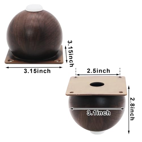 Furniture Legs Set of 4-3.14in Modern Metal Cabinet Legs Sofa Legs, Black Walnut Finish Replacement Feet for Furniture, Round Base, Heavy-Duty Support
