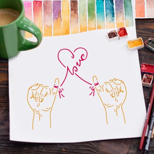 FINGERINSPIRE Love Hand Gesture Stencil 11.7x8.3 Inch Love Sign Stencil with a Paint Brush Love Heart Painting Stencil Valentine's Day Themes Drawing Templates for Wall Tiles Floor Paper Furniture - color: Love Hand Gesture