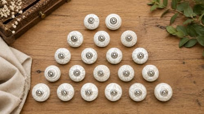 JGARTS 20 Knobs White Hand Painted Ceramic Knobs Cabinet Drawer Pull - color: White