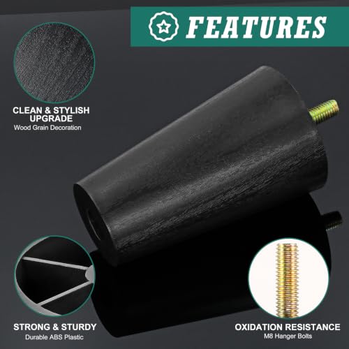 4pcs Plastic Furniture Legs 4" with T-Nuts, M8-1.25 Thread Bolt - size: 4 Inch, M8-1.25 Metric Thread Bolts
