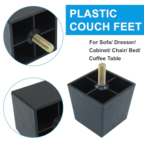 2 Inch Square Sofa Legs, 4 Pack Tapered Plastic Couch Legs