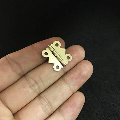 Juland 50 Pieces Mini Butterfly Hinges Retro Brass Hinges with 200 Pieces Replacement Screws for Wooden Box Jewelry Chest Box Cabinet DIY Accessories (20x 17mm)