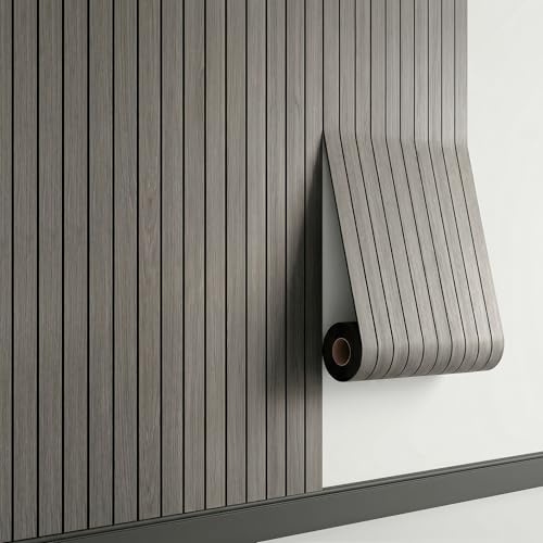Peel and Stick Faux Wood Slat Wall Panels, 118" x 48" Gray Self-Adhesive Flexible Wall Paneling, 3D Wood Grain Wallpaper for Walls & Ceilings, Covers 38.75 Sq. Ft. - color: Gray