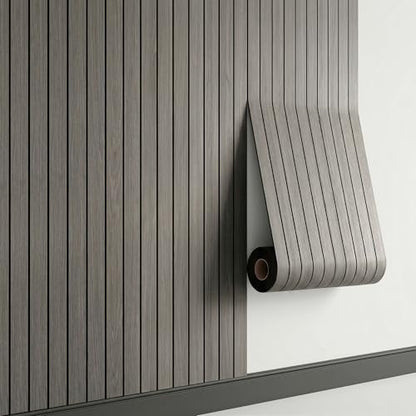 Peel and Stick Faux Wood Slat Wall Panels, 118" x 48" Gray Self-Adhesive Flexible Wall Paneling, 3D Wood Grain Wallpaper for Walls & Ceilings, Covers 38.75 Sq. Ft. - color: Gray