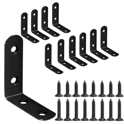 10PCS L Brackets, 2 inch Black Metal Angle Corner Braces with Screws for Wood - style: 2inch L Shape Black 10pcs