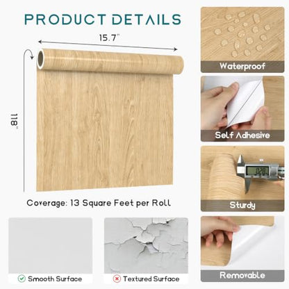 VEELIKE Blonde Oak Wood Contact Paper Wood Wallpaper Peel and Stick - size: 15.7" x 118"