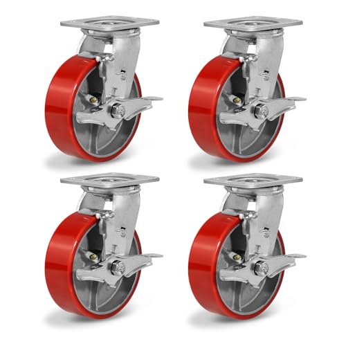 6'' Caster Wheels, Heavy Duty Casters with Polyurethane Wheel, Industrial Casters Set of 4 with Capacity 4800lbs, Widely Used in Workbench Tool Box Furniture (4 Pack Brakes) - style: 6'' Wheel