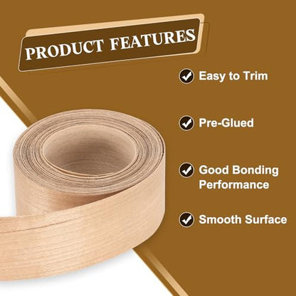 uxcell 1-1/2 Inch x 15ft Wood Veneer Edge Banding, Pre-Glued Flexible Cherry Wood Edging Strips, Iron on with Hot Melt Adhesive Wood Tape for Cabinet Repair and Furniture Restoration - size: 1-1/2 Inch x 15ft