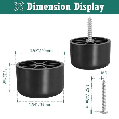 Plastic Couch Legs 1 inch, Screw-In Round Furniture Legs - Black, 4pcs - size: 1 Inch