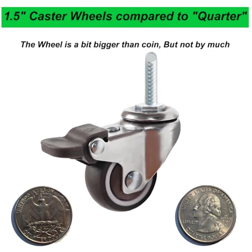1.5" Thread Caster 1/4"-20UNC x 1" Stem Set of 4 All Brake Quiet Wheels - size: 1.5" Caster 1/4in Stem