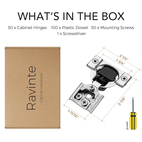 Ravinte 3/4 Inch Overlay Soft Close Hinge Kitchen Cabinet Hinges 50 Pack - size: 3/4 inch Overlay