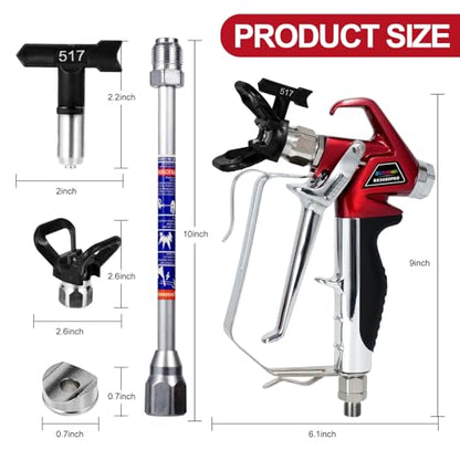 DUSICHIN Airless Paint Primer Spray Gun High Pressure 3600 PSI Reversible 517 Nozzle Tip Guard Swivel Joint with 10 inches Extension Pole for Titan Graco Airless Paint Sprayers Aftermarket DUS3600