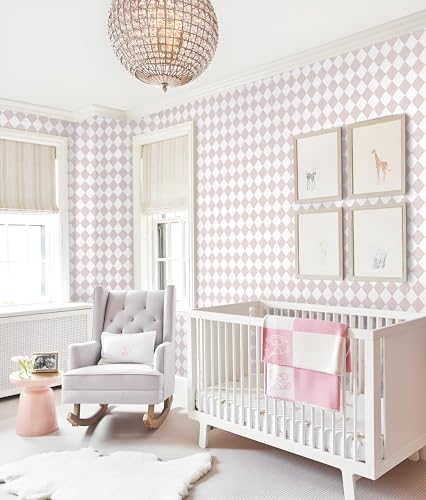Safiyya Pink Wallpaper Geometric Checkered Peel and Stick Wallpaper Self Adhesive Removable Contact Paper Pink Check Wall Paper for Bedroom Nursery Room Cabinet 78.7"x 17.3" - color: Pink, size: 17.3" x 78.7"