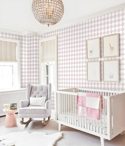 Safiyya 196"x 17.3" Pink and White Checkered Wallpaper Geometric Funky Peel and Stick Wallpaper Self Adhesive Removable Contact Paper Pink Check Wall Paper for Bedroom - color: Pink, size: 17.3" x 196"