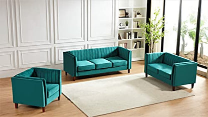 Container Furniture Direct Modern Luxury Velvet Couch for Living Room with High Density Foam, Soft Fabric Upholstery, Removable Cushions and Solid Wood Legs, 60.2'' Wide Loveseat, Green - color: Emerald Green, size: Loveseat