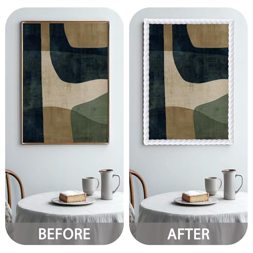 Coengwui 393.7" x 0.79" Peel and Stick Unfinished White Molding Trim with Twisted Rope Moulding, Flexible Decorative Strip, Paintable DIY for Mirror Frame, Wall, Cabinet, Door - size: 393.7" x 0.79"