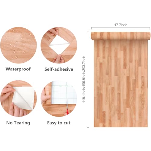 Jeweluck Wood Contact Paper Peel and Stick Wallpaper 17.7inch × 118.1inch - color: A Wood, size: 17.7" x 118.1"