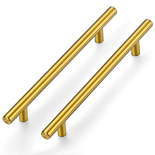 Ravinte Brushed Brass Cabinet Handles, 5 Pack Drawer Pulls, 6-1/4 in - size: 6-1/4 Inch Hole Centers