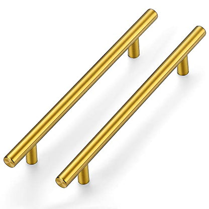Ravinte Brushed Brass Cabinet Handles, 5 Pack Drawer Pulls, 6-1/4 in - size: 6-1/4 Inch Hole Centers