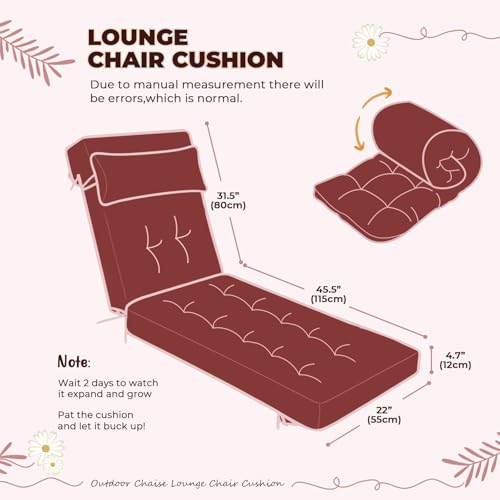 76 x 22 x 4.7 Waterproof Chaise Lounge Chair Cushion Outdoor Red - color: Red, size: 1 Pack