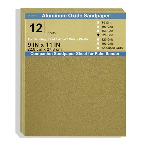 12 Pack Aluminum Oxide Sandpaper, 9x11 Inch 220 Grit Sand Paper Sheets for Wood Metal Wet Dry Sanding Block Sander - size: 220Grit-9x11Inch