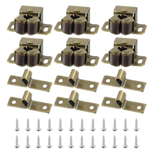 PATIKIL Cabinet Latch Double Roller Catch, 6 Pcs Stainless Steel Cabinet Door with Screws Spring Bead Hardware Latches with Spear Strike for Cupboard Wardrobe Pcs, Bronze - color: Bronze