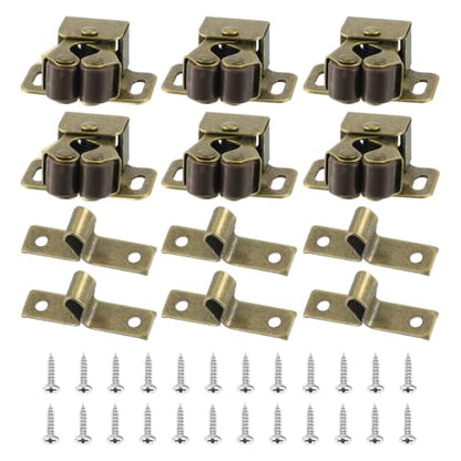 PATIKIL Cabinet Latch Double Roller Catch, 6 Pcs Stainless Steel Cabinet Door with Screws Spring Bead Hardware Latches with Spear Strike for Cupboard Wardrobe Pcs, Bronze - color: Bronze