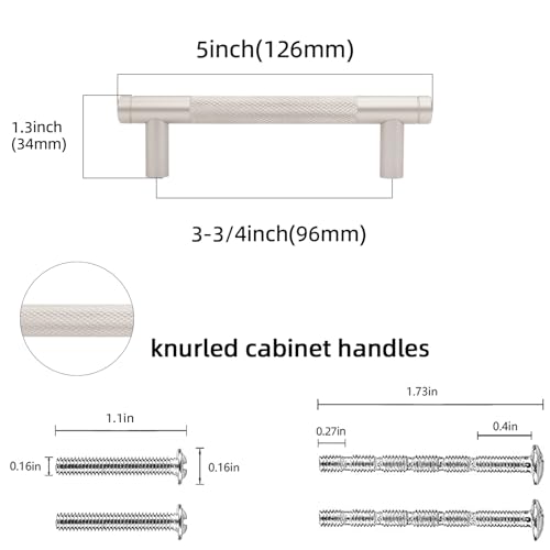 10 Pack 3.75 Inch Brushed Satin Nickel Kitchen Cabinet Handles - color: Brushed Satin Nickel, size: 3-3/4'' Hole Center(96mm)