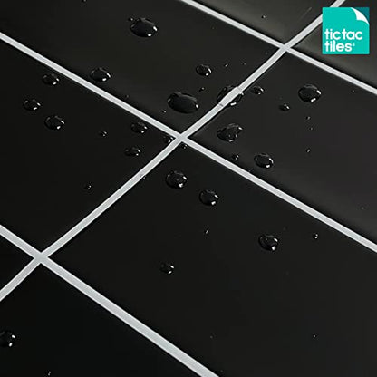 Tic Tac Tiles Peel & Stick Subway Tile, Black w/White Grout, 10 Sheets - color: Straight Black