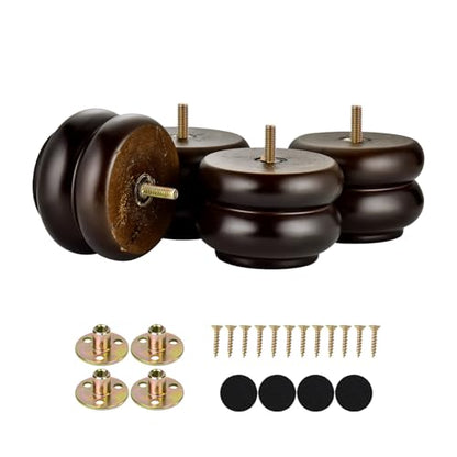 Michanco 3 Inch/ 7CM Round Furniture Legs Replacement Couch Sofa Legs Set of 4 Chunky Bun Feet for Furniture Wood Legs Mid Century Predrilled M8 Bolt - color: 7cm Espresso