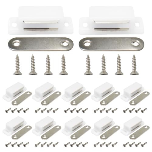 12Pack Plastic Cabinet Magnetic Door Catch with Screws for Kitchen Bathroom Cupboard Wardrobe Closet Closures Cabinet Door Drawer Latch 15lb (White) - color: White