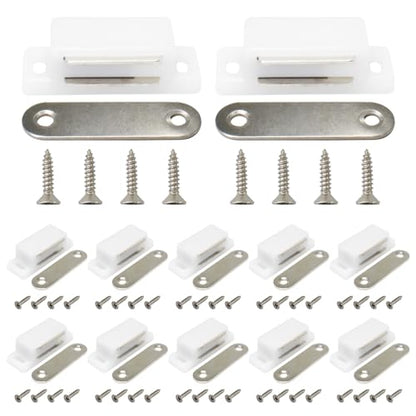 12Pack Plastic Cabinet Magnetic Door Catch with Screws for Kitchen Bathroom Cupboard Wardrobe Closet Closures Cabinet Door Drawer Latch 15lb (White) - color: White