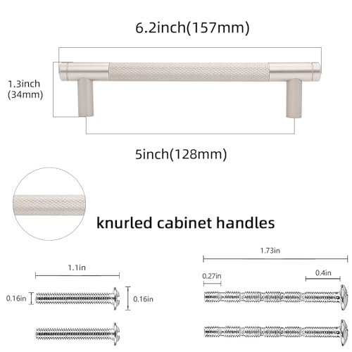 10 Pack 5 Inch Brushed Satin Nickel Kitchen Cabinet Handles - color: Brushed Satin Nickel, size: 5'' Hole Center(128mm)